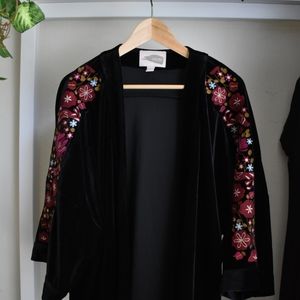 Floral Embroidered Velvet Blazer Cape